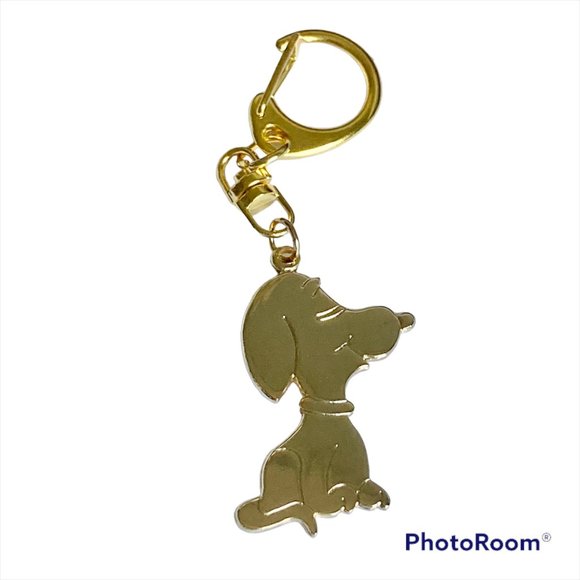 Vintage Snoopy Dog Keychain Keyring Zipper Pull Purse Charm Gold Plated Peanuts - Picture 3 of 12